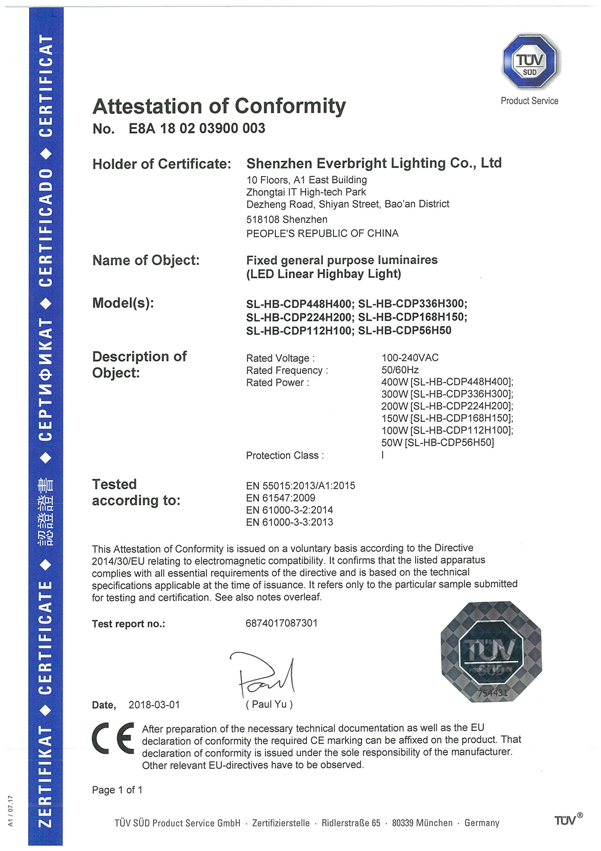 TUV EMC Certificates